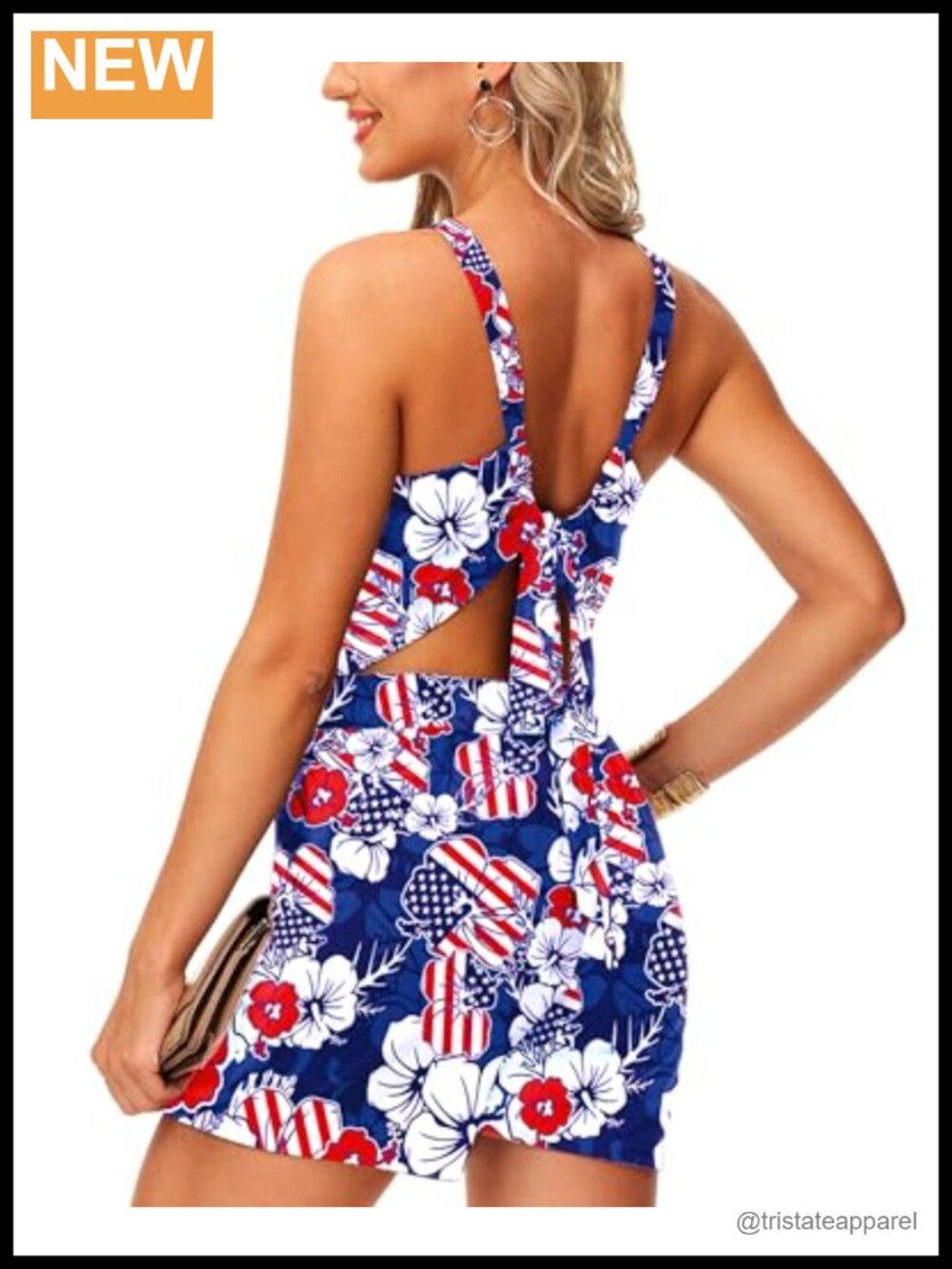 Women's Patriotic 4th of July Halter Romper Sleeveless Tie Back Short